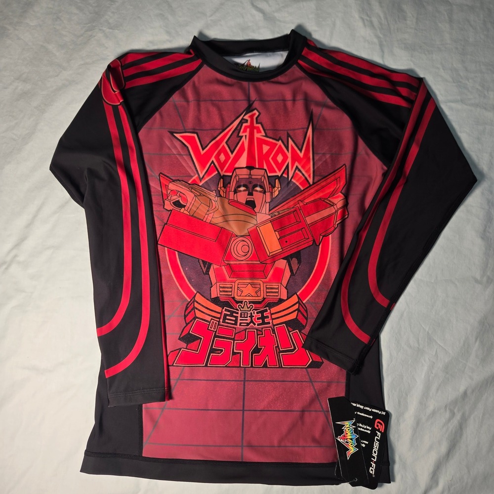 Fusion Fight Gear Voltron Rash Guard Mens XL Red Black BJJ MMA Compression Shirt